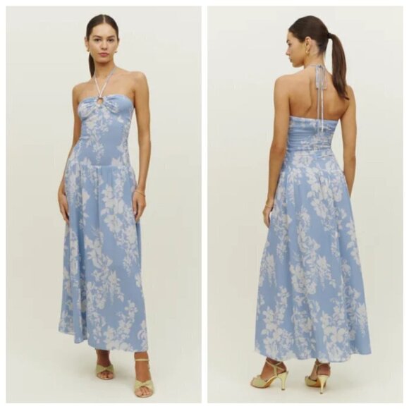 💕REFORMATION💕 Eleni Dress ~ Aliso Blue Floral Print 10 NWT - Picture 2 of 16